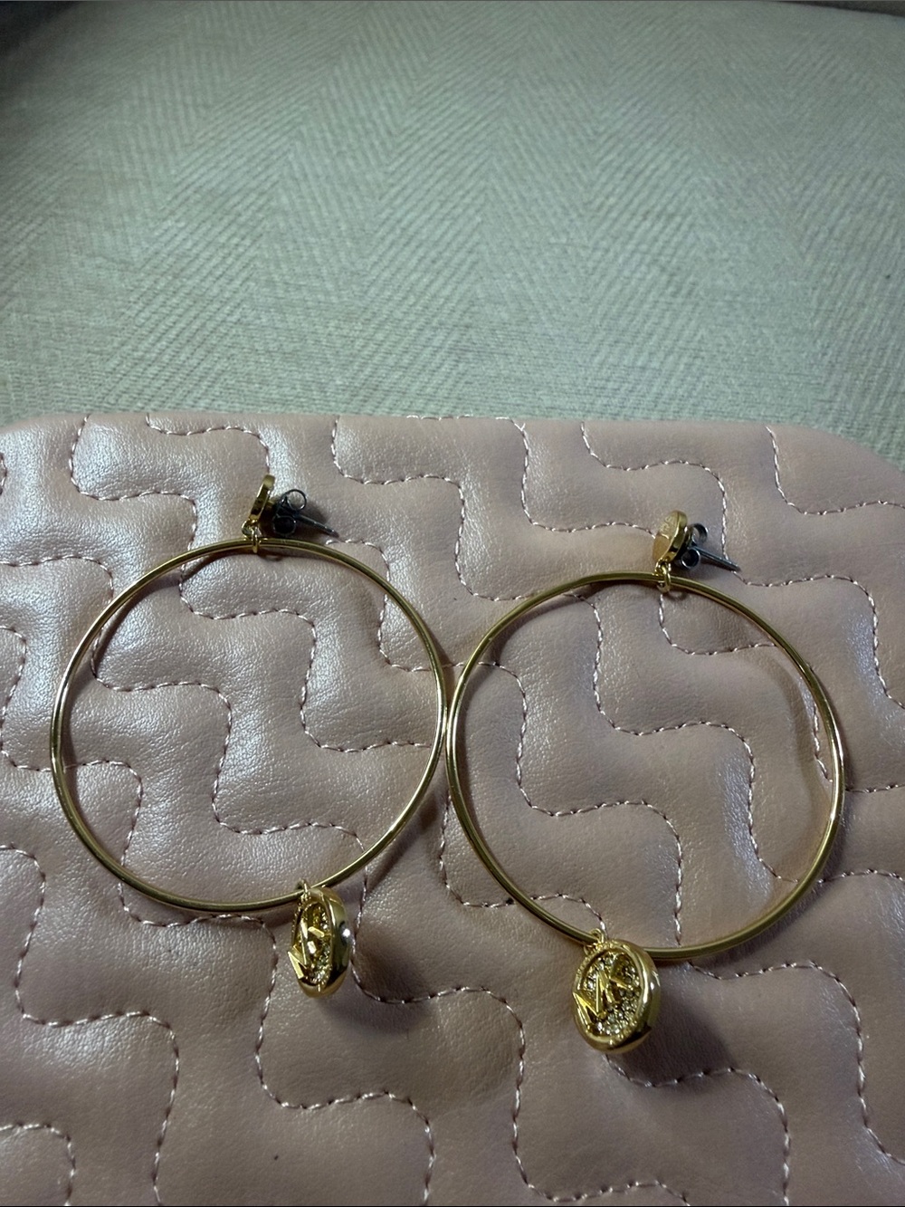 Michael Kors Gold Hoop Earrings with Pendant Charm MK initial- Women Jewelry